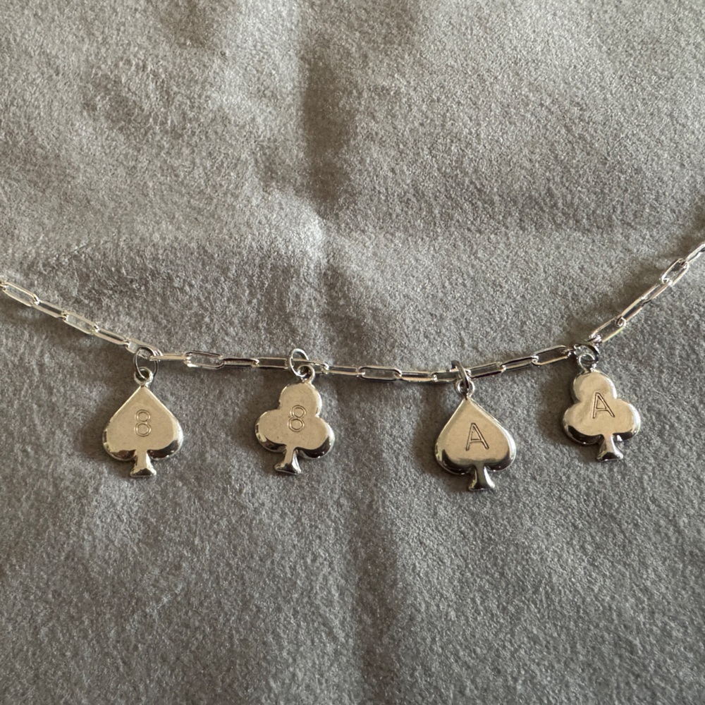 Oak & Luna Silver Playing Card Charm Necklace on Paperclip Chain, 16”